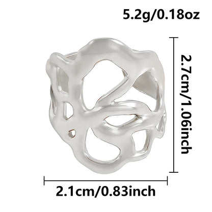 1Pc Stainless Steel Waterproof Women Personality Textured Chunky Open Rings Vintage Hollow Irregular Multi-layer Anillos Jewelry