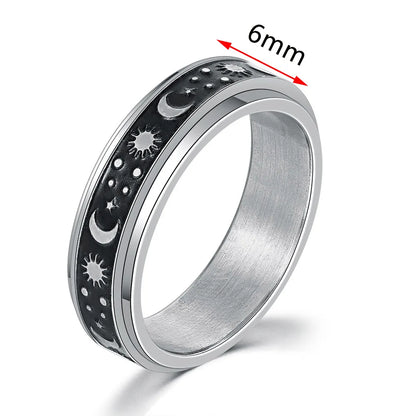 Fidget Spinner Anxiety Rings For Women Men Spinning Rotate Antistress Printing Stainless Steel Ring Accessories Trendy Jewelry