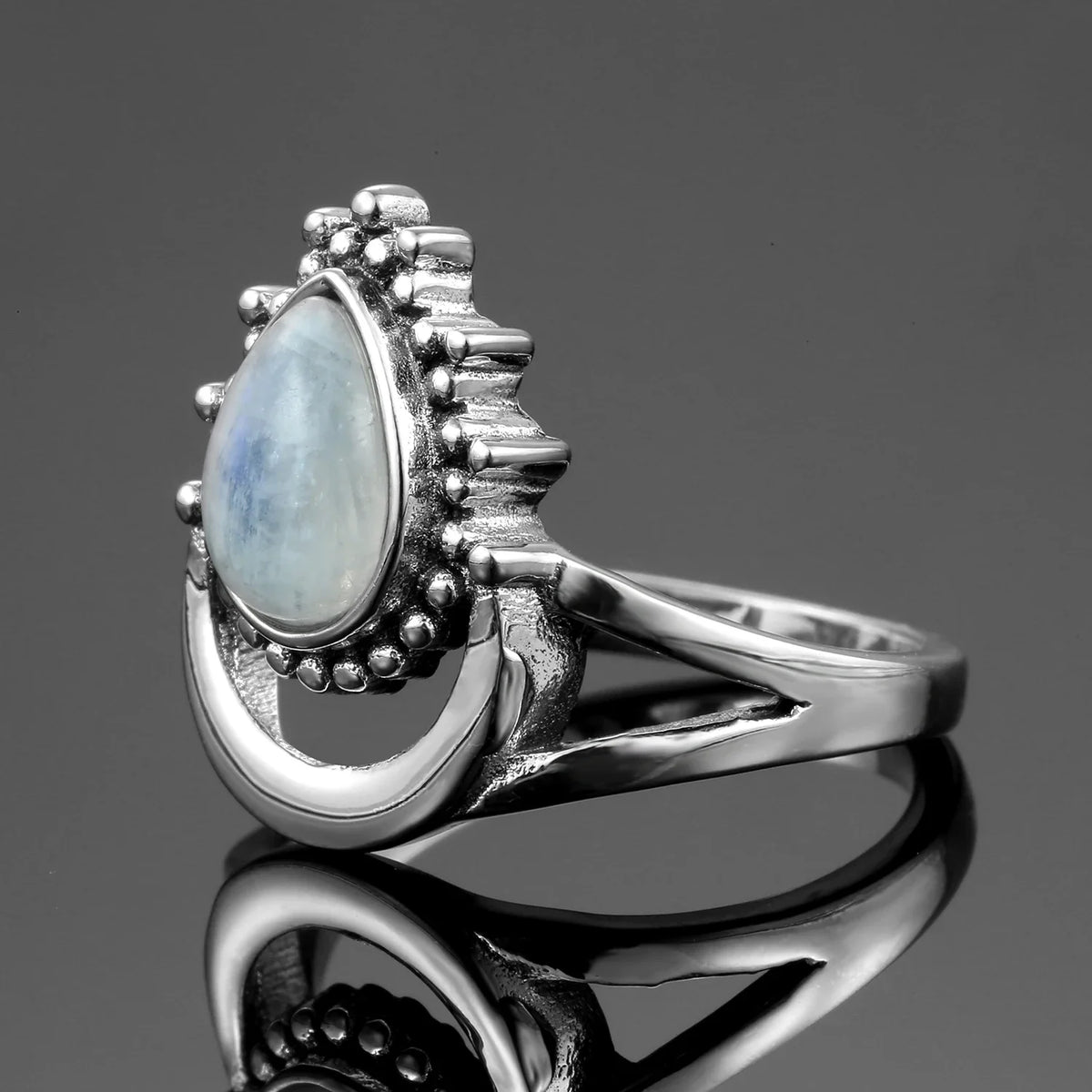 Round Oval Big Natural Moonstones Rings Women's Silver Plated Rings Gifts Vintage Fine Jewelry