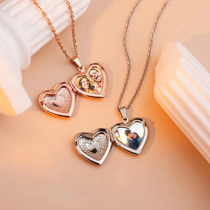 Customized 1/2 Photo Heart Locket Pendant Necklace, Fashion Women Necklace Personalized Souvenir Gifts, Mother's Day Idea Gifts