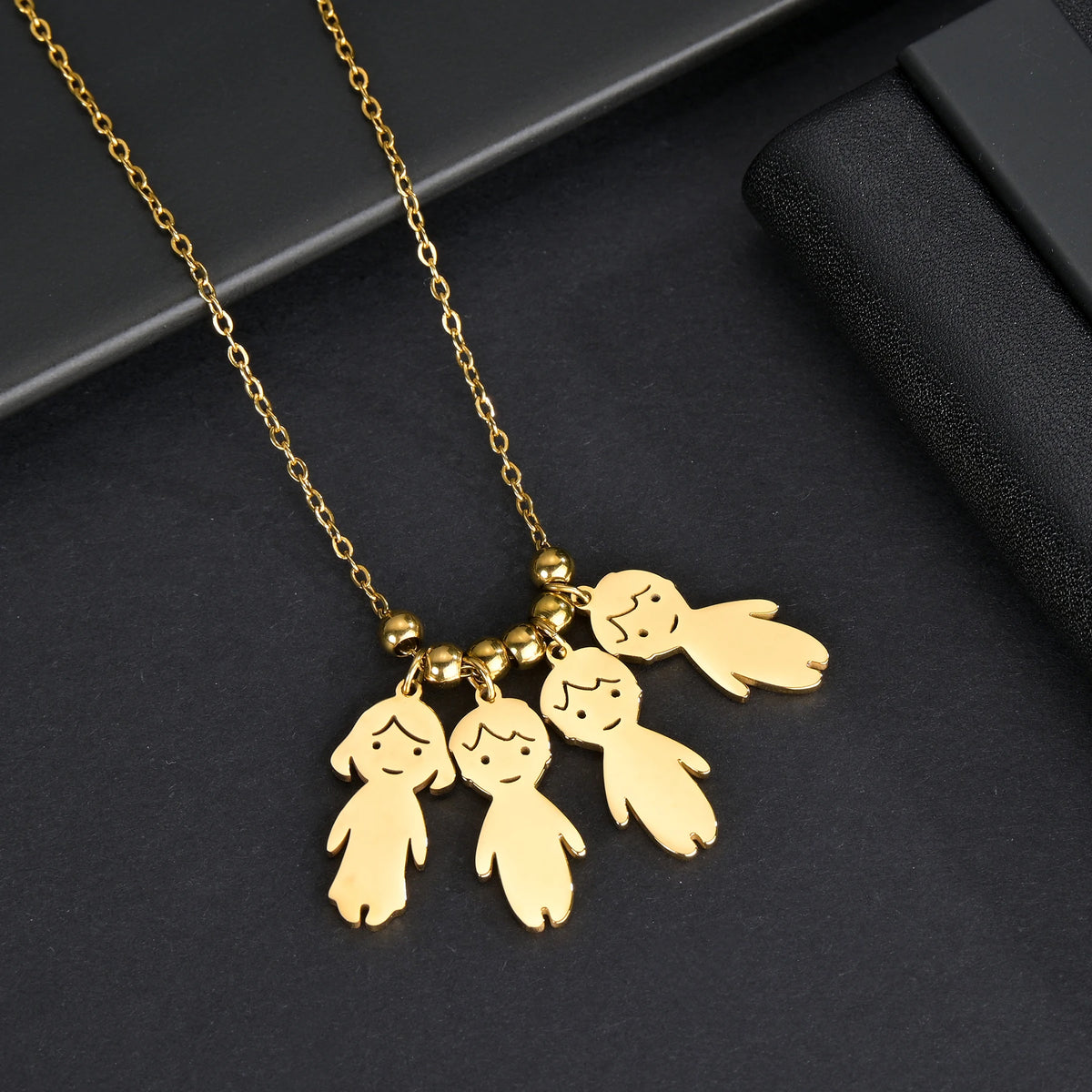 Akizoom 45cm Baby Boy Girl Kids Pendant Necklace Golden Color Stainless Steel Jewelry Chain Women Family Memorial Birthday Gifts