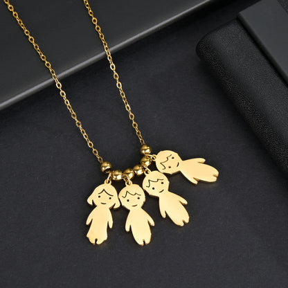 Akizoom 45cm Baby Boy Girl Kids Pendant Necklace Golden Color Stainless Steel Jewelry Chain Women Family Memorial Birthday Gifts