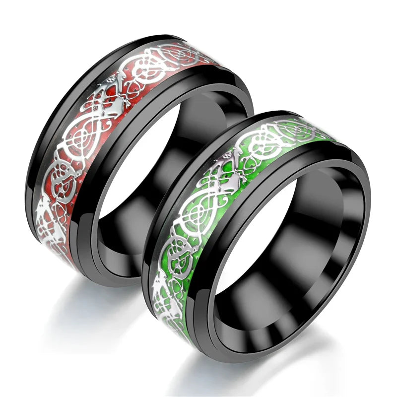 Classic 8mm Black Tungsten Wedding Celtic Dragon Rings For Men Fashion Stainless Steel Purple Carbon Fiber Ring Party Jewelry