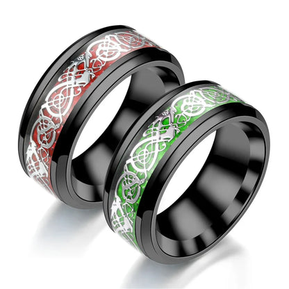 Classic 8mm Black Tungsten Wedding Celtic Dragon Rings For Men Fashion Stainless Steel Purple Carbon Fiber Ring Party Jewelry