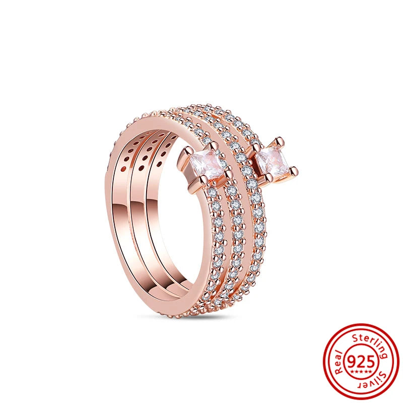 925 Sterling Silver Original Rose Gold Plated Fashion Women Ring Flower Green Zircon Design Jewelry Exquisite Wedding Gift Rings