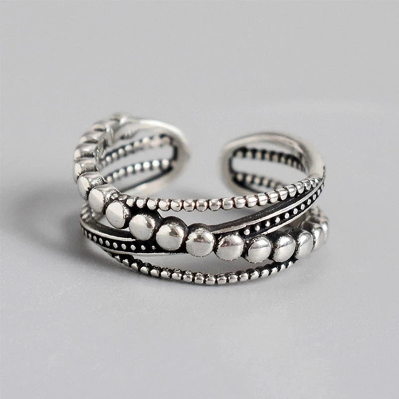VENTFILLE 925 Silver New Thick Simple Wave Light-shaped Solid Double-layer Rings Trendy Couple Ring Female Gift