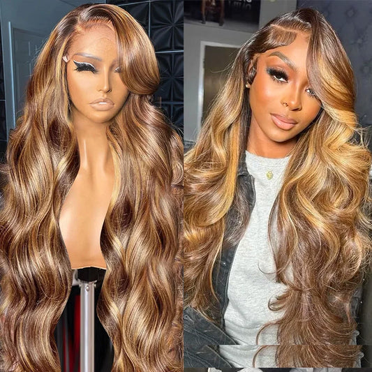 Honey Blonde Highlight Body Wave 13x6 HD Lace Frontal Wig – 4x4 & 5x5 Closure Options