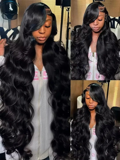 Natural Black Body Wave 360 Full Lace Wig – Pre-Plucked 13x4 & 13x6, 250%