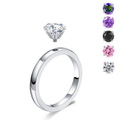 DIY 1.5 CT Solitaire Engagement Rings Wedding Bands Interchangeable Stainless Steel Round Cubic Zirconia Promise Rings for Her