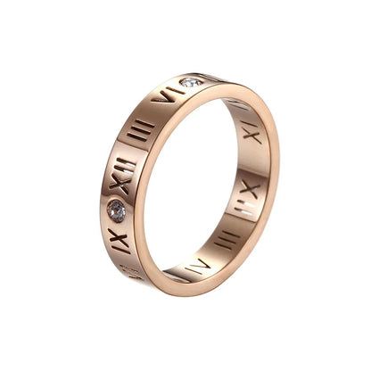 One Crystal Rings Fashion Jewelry Hollow Roman Numerals Stainless Steel Personalized Simplicity Accessories Women Rings