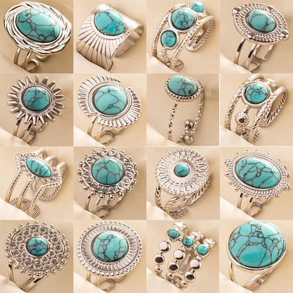 1pc Stainless Steel Boho Turquoise Open Finger Rings Trendy Adjustable Women Ethnic Multi Layers Stackable Anillos Jewelry