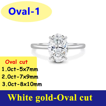 1-3CT Moissanite D Color VVS Diamond Women's Oval Radiant Ring S925 Silver Ring Plated White Gold Jewelry Rings for Women