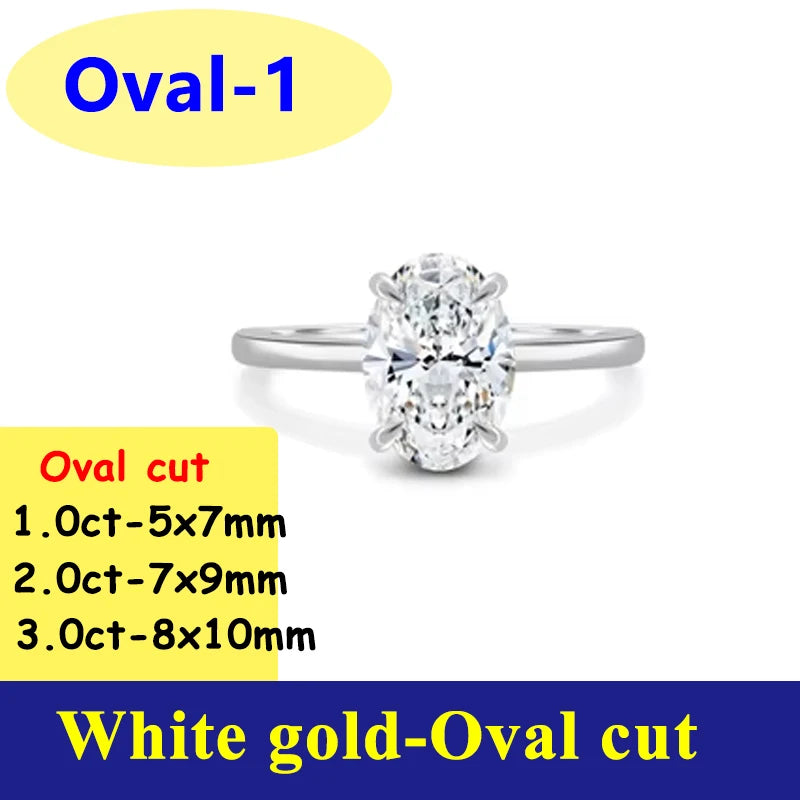 1-3CT Moissanite D Color VVS Diamond Women's Oval Radiant Ring S925 Silver Ring Plated White Gold Jewelry Rings for Women