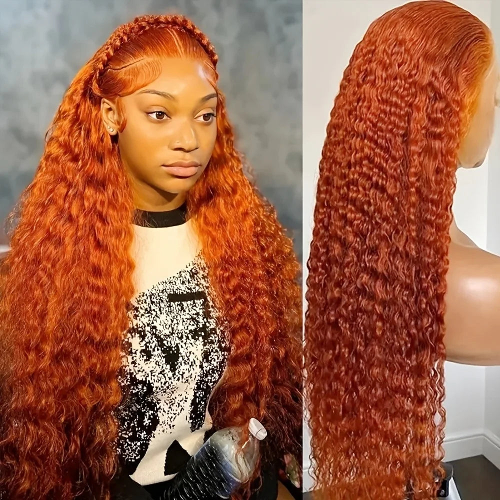 Orange Ginger 13x6 HD Lace Frontal Deep Wave Curly Wig – 30 Inch, 220% Density