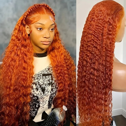 Ginger Orange Deep Wave Curly HD Lace Frontal Wig – 13x6 & 13x4, 220% Density