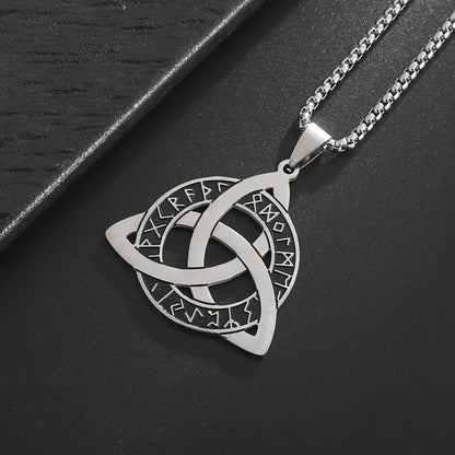 Stainless Steel Trinity Celtic Knot Nordic Rune Pendant Necklace Retro Ethnic Style Irish Knot Lucky Amulet Jewelry for Men