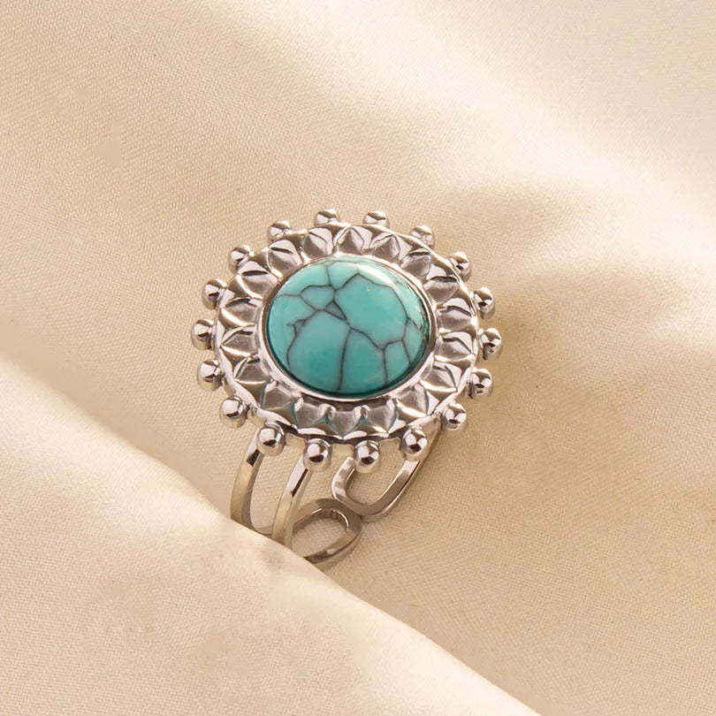 1pc Stainless Steel Boho Turquoise Open Finger Rings Trendy Adjustable Women Ethnic Multi Layers Stackable Anillos Jewelry