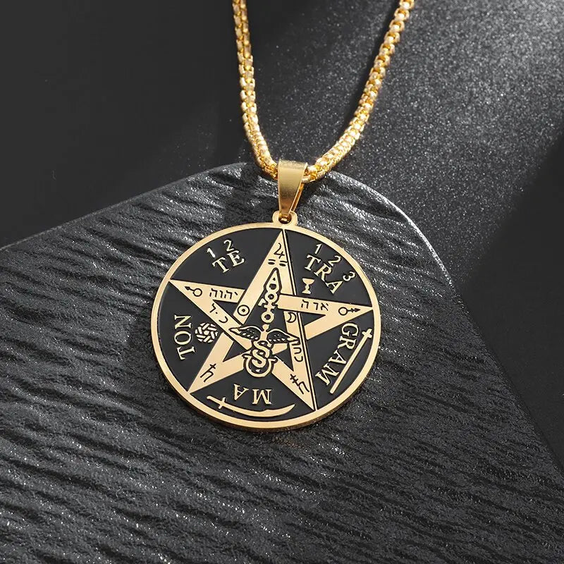 Stainless Steel 7 Archangel Seal Necklace Men's Solomon Kabbalah Seal Pendant Supernatural Protection Amulet Magical Jewelry