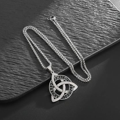 Stainless Steel Trinity Celtic Knot Nordic Rune Pendant Necklace Retro Ethnic Style Irish Knot Lucky Amulet Jewelry for Men