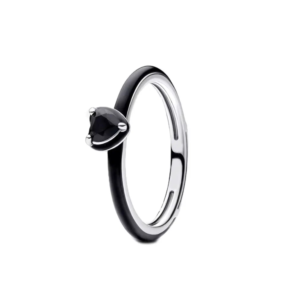 925 Silver Women Jewerly Accessories Ring Size 6 7 8 9 Pink Heart CZ Stone Red Black Rings DIY Birthday Gift Party
