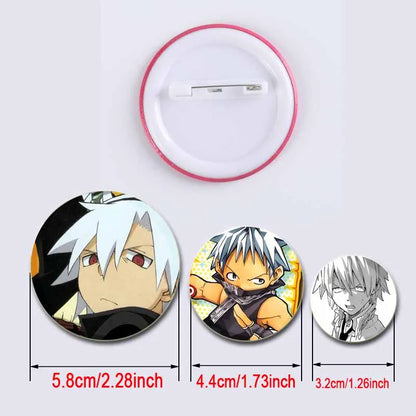 58/44/32mm Anime Soul Eater Round Pins Cartoon Badges Cosplay Handmade Tinplate Brooch for Backpack Clothes Chest Ornament Gifts