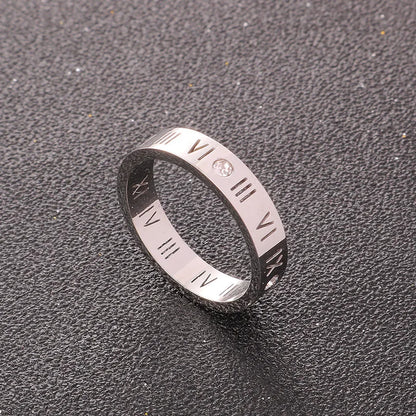 One Crystal Rings Fashion Jewelry Hollow Roman Numerals Stainless Steel Personalized Simplicity Accessories Women Rings