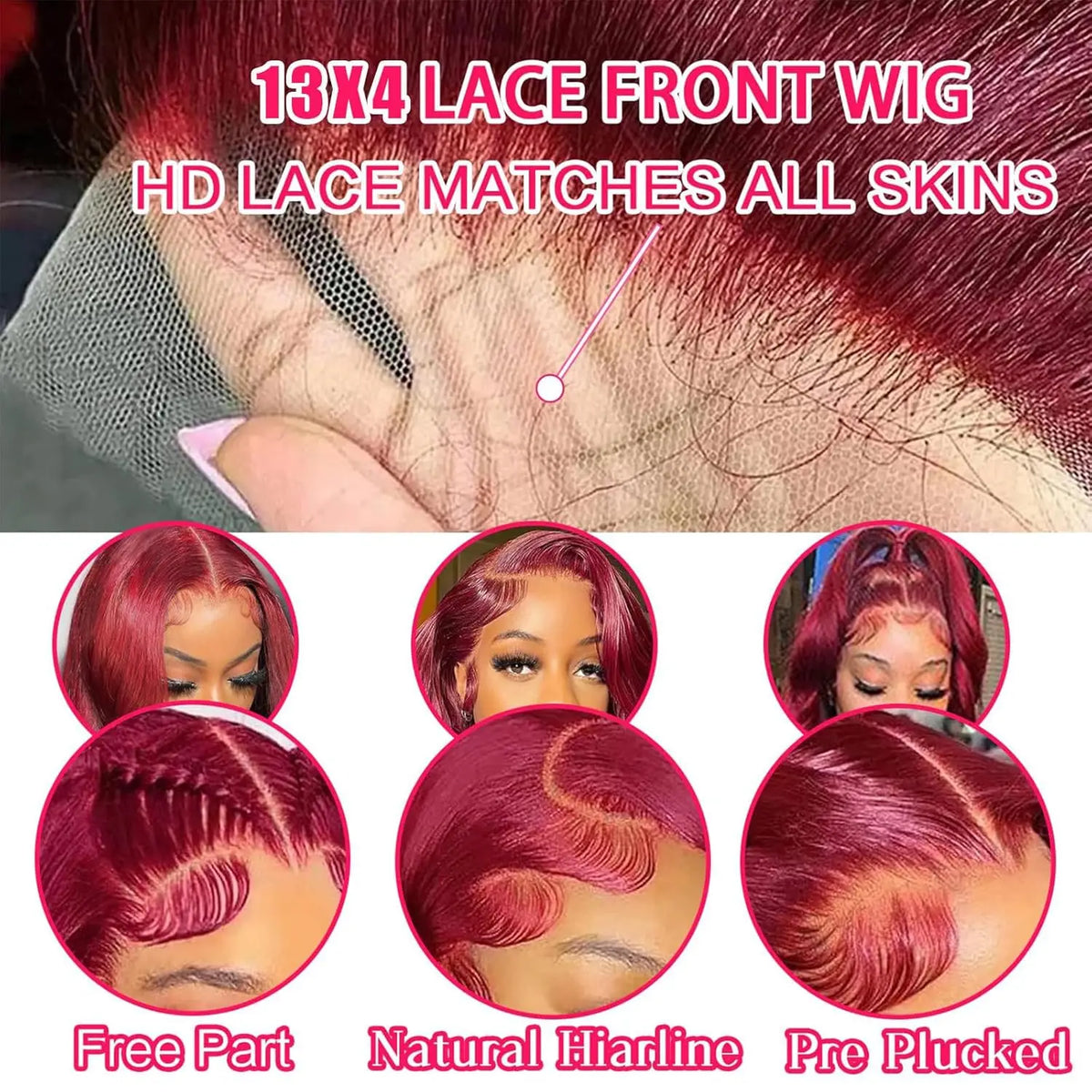 99J Burgundy Body Wave 13x4 HD Lace Frontal Wig – 250% Density, 34 Inch Pre-Plucked