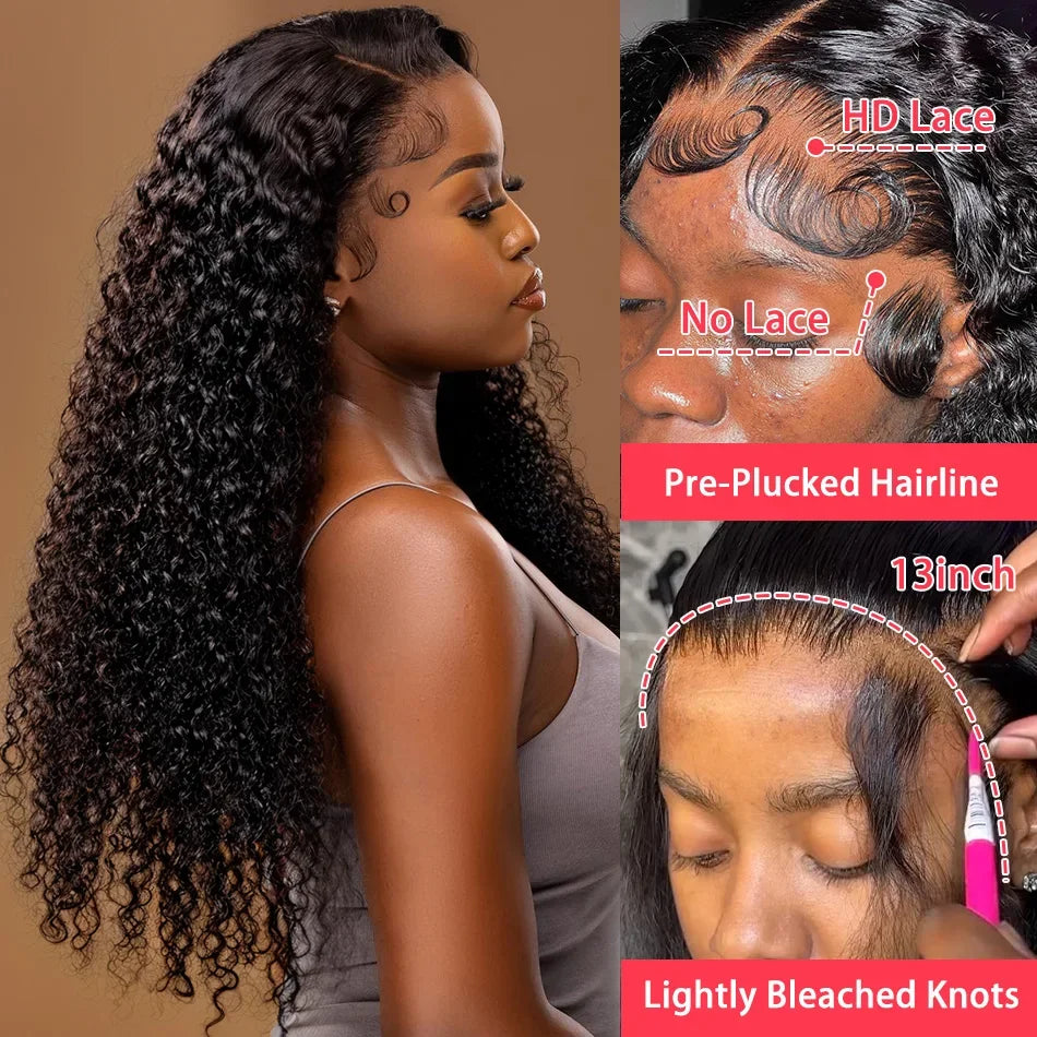 Deep Wave 13x6 HD Lace Frontal Wig – 13x4 Curly & 5x5 Glueless, 250% Density 30–40 Inch