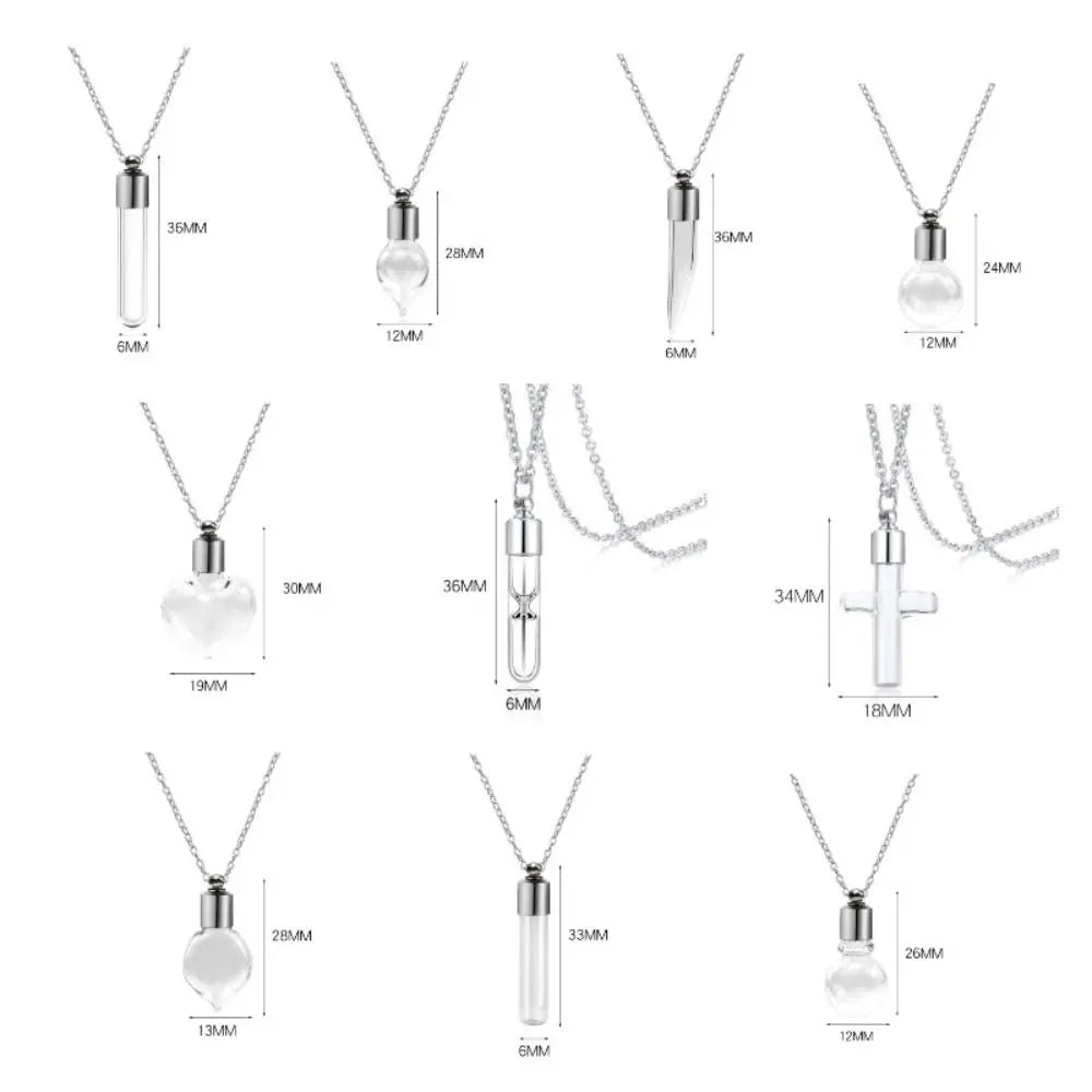 Portable Ashes Holder Glass Bottle Necklace with Chain Fillable Wishing Bottle Keepsake DIY Perfume Vial Pendant