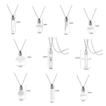 Portable Ashes Holder Glass Bottle Necklace with Chain Fillable Wishing Bottle Keepsake DIY Perfume Vial Pendant