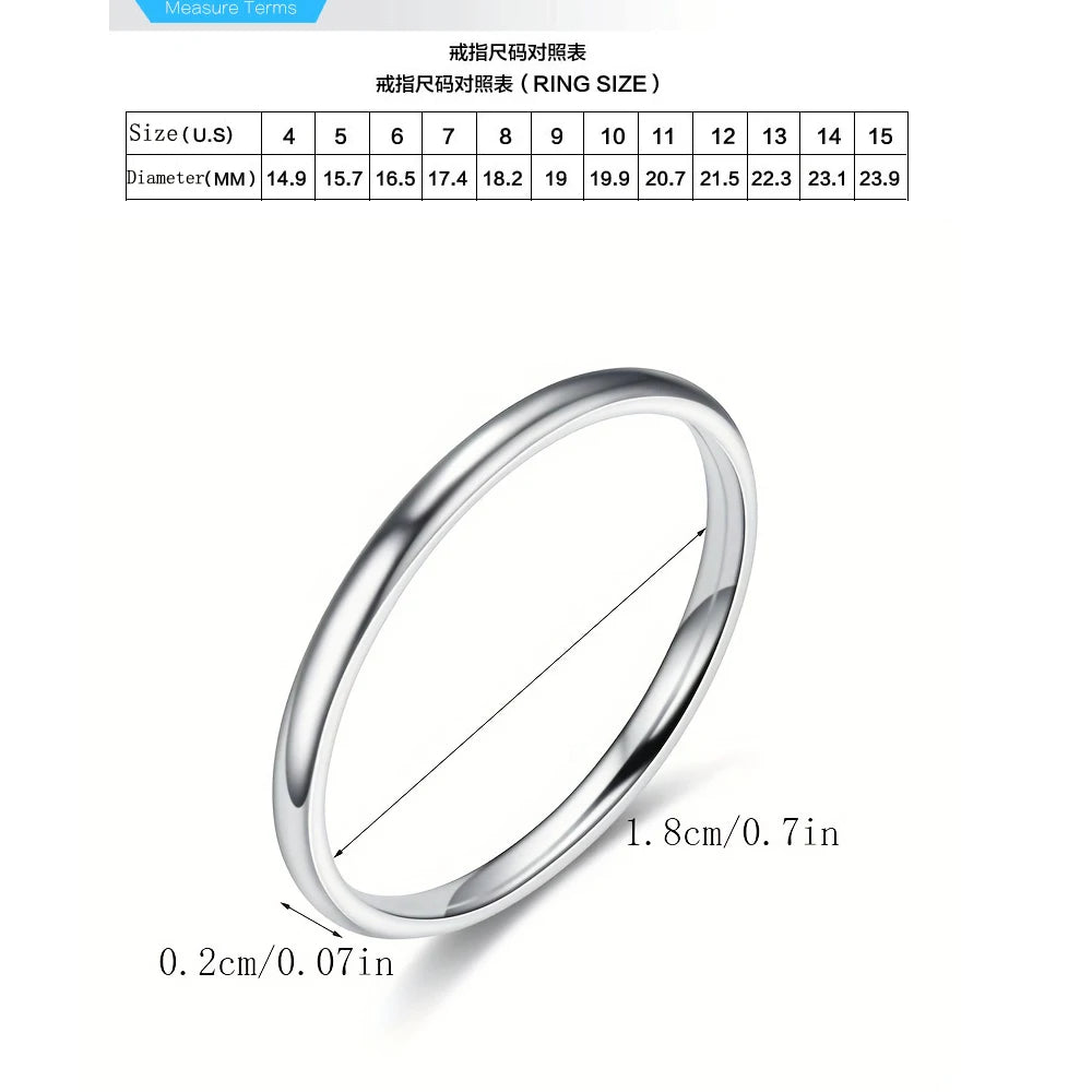 1pc 2mm Thin Classic Fashion Simple Stainless Steel High Polished Rings For Women Men Couple Finger Rings Jewelry Size 5 To 13