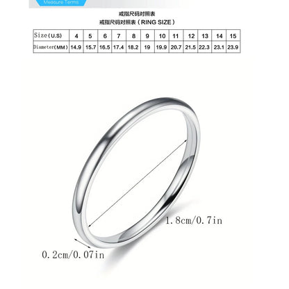 1pc 2mm Thin Classic Fashion Simple Stainless Steel High Polished Rings For Women Men Couple Finger Rings Jewelry Size 5 To 13
