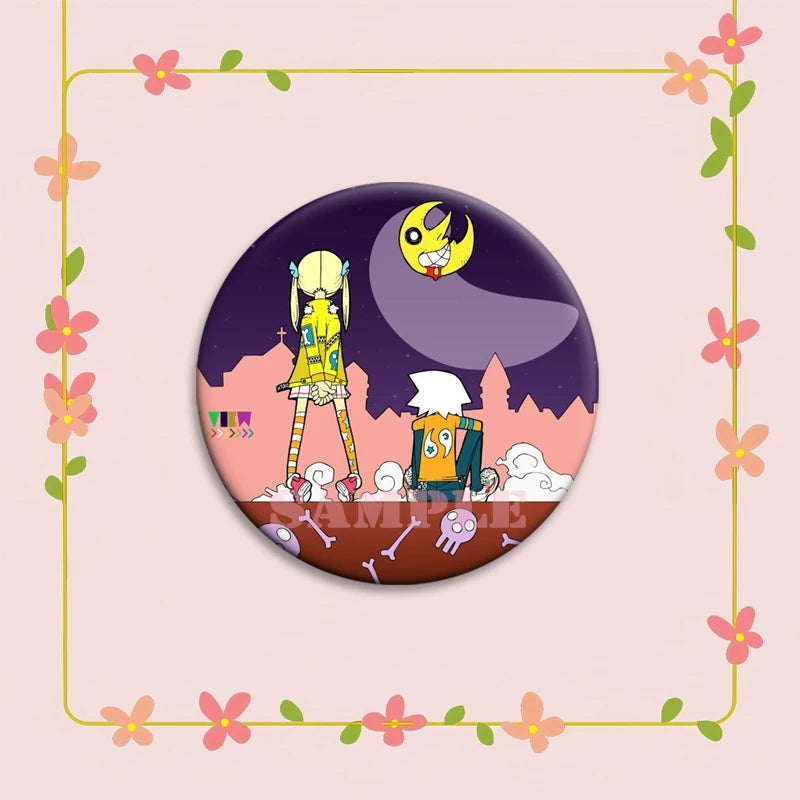 Anime Soul Eater Pins Round Creative Cartoon Badges Handmade Tinplate Brooches for Backpack Accessorys Exquisite Gifts