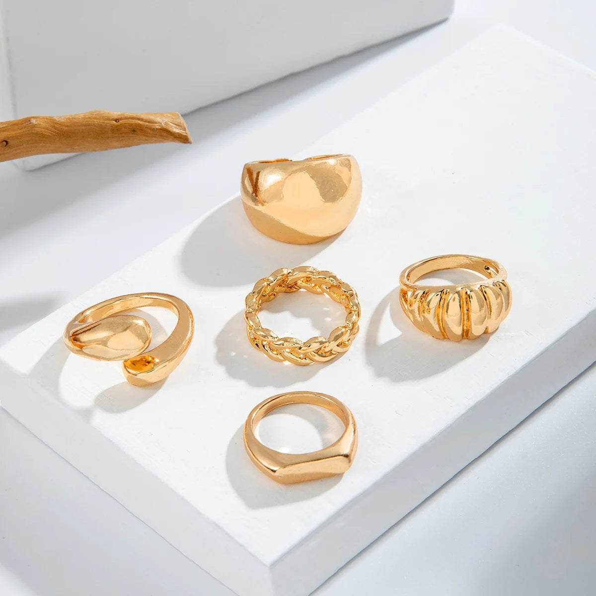Tocona Fashion Gold Color Chain Pattern Ring Sets for Women Classic Lrregular  Rings Jewelry Party 5pc/set кольца  26471