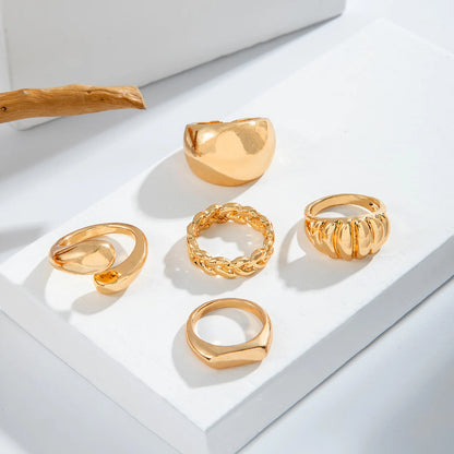 Tocona Fashion Gold Color Chain Pattern Ring Sets for Women Classic Lrregular  Rings Jewelry Party 5pc/set кольца  26471