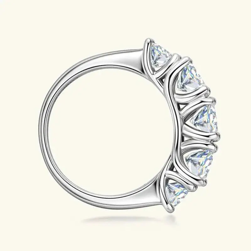 18k Plated 3.6CT All Moissanite Rings for Women 5 Stones Sparkling Diamond Wedding Band S925 Sterling Silver Jewelry GRA