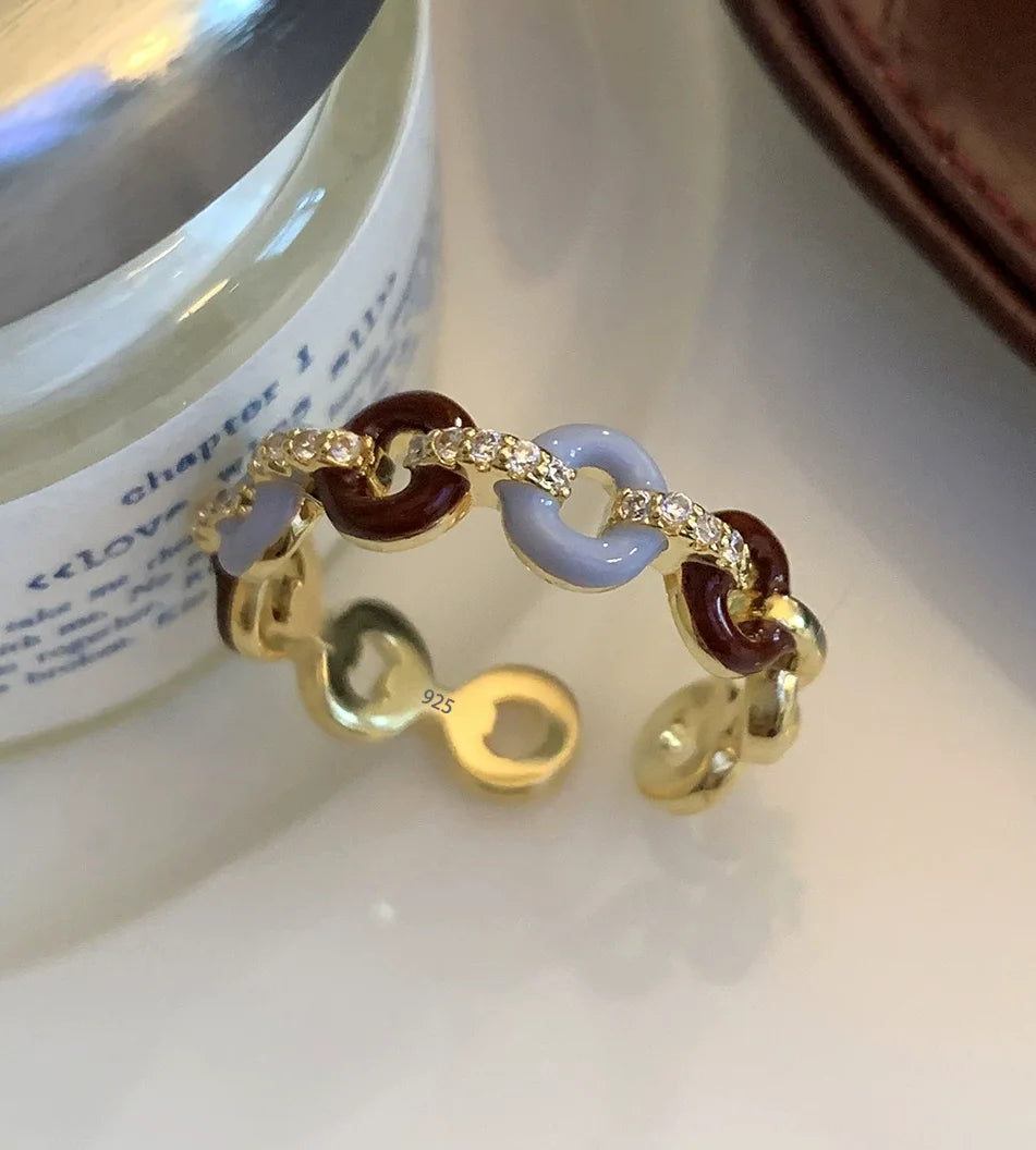 VENTFILLE 925 Sterling Silver Irregular Design Wave Golden Stackable Finger Rings Trendy Adjustable For Women Gifts Dropshipping