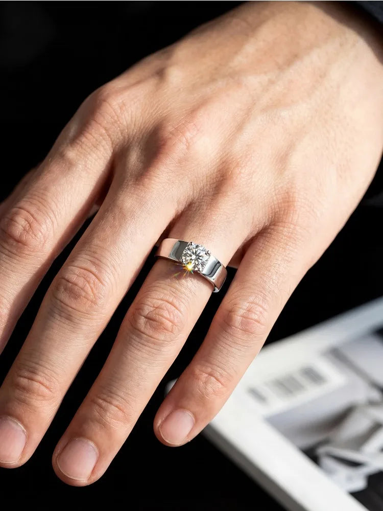Luxury 1CT D Color Certified Moissanite Diamond Wedding Rings For Men Real 925 Sterling Silver Top Quality Jewelry