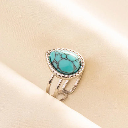 1pc Stainless Steel Boho Turquoise Open Finger Rings Trendy Adjustable Women Ethnic Multi Layers Stackable Anillos Jewelry