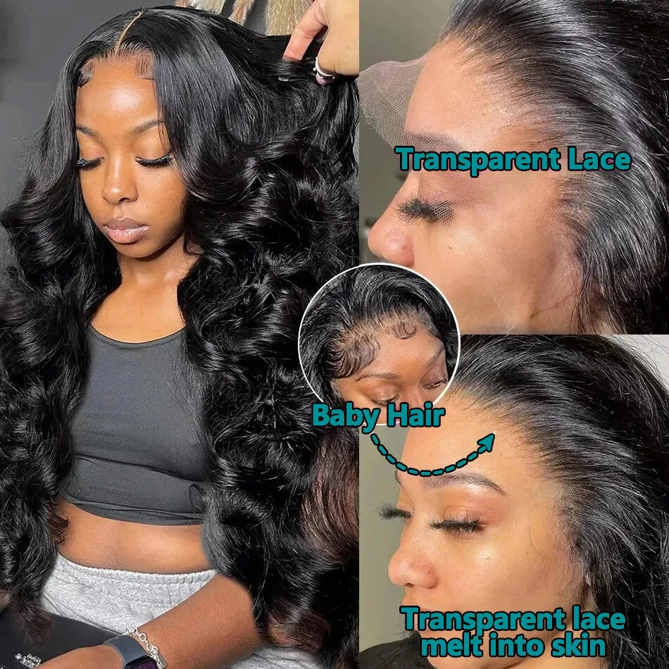 Black Body Wave 13x6 HD Lace Frontal Wig – 250% Density Wet & Wavy 13x4, 30 Inch