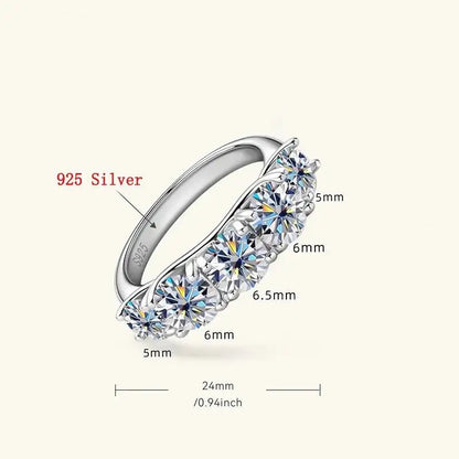 18k Plated 3.6CT All Moissanite Rings for Women 5 Stones Sparkling Diamond Wedding Band S925 Sterling Silver Jewelry GRA