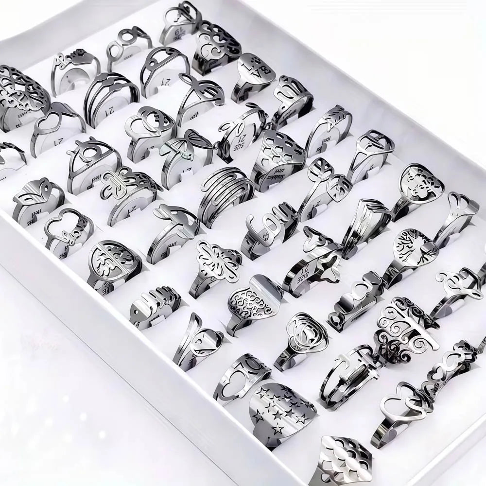 10/20Pcs/Lot Fashion Classic Charm Multicolor Simple Stainless Steel Rings For Women Wedding Love Mix Style Jewelry Party Gifts