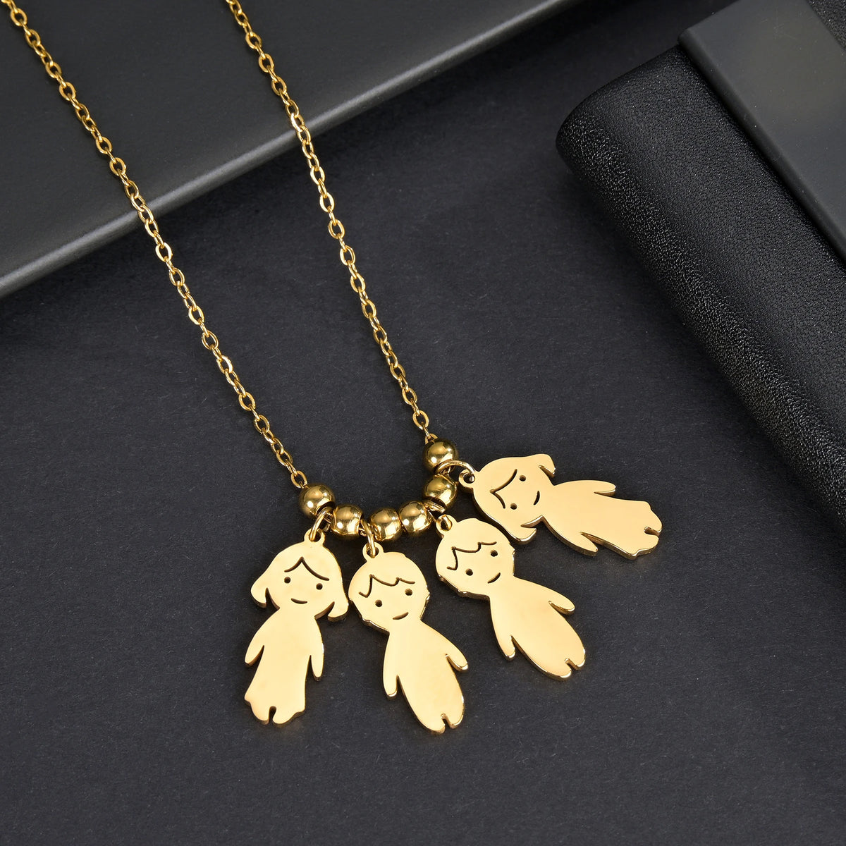 Akizoom 45cm Baby Boy Girl Kids Pendant Necklace Golden Color Stainless Steel Jewelry Chain Women Family Memorial Birthday Gifts