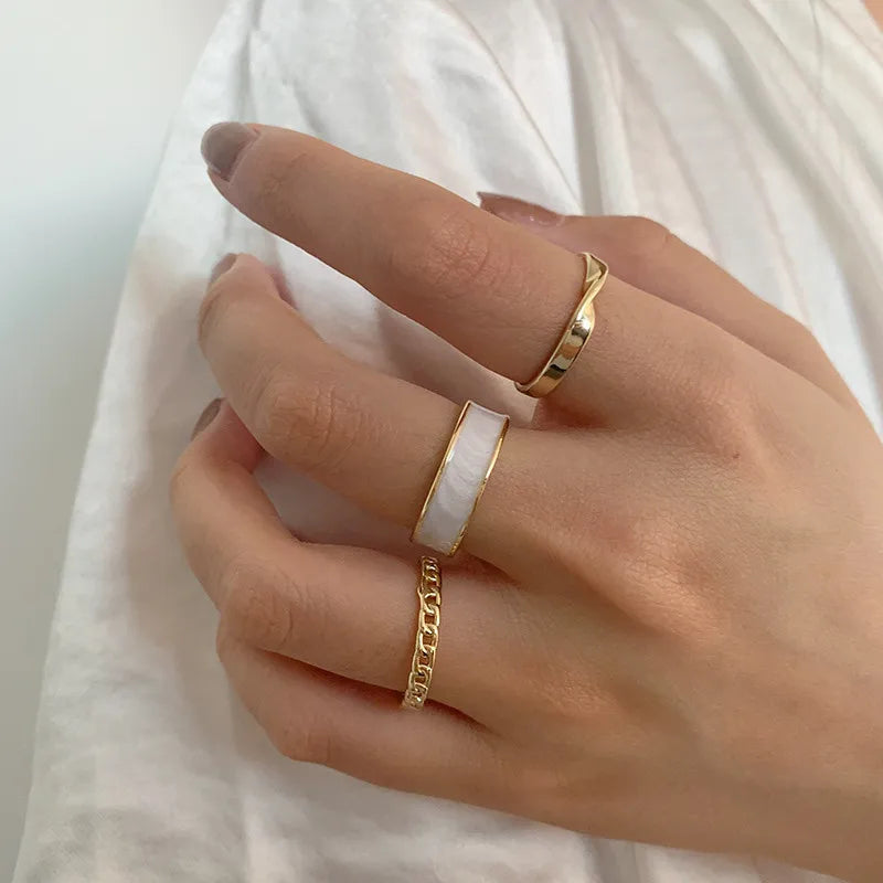 Boho Gold Color Cross Wide Rings Set For Women Girls Simple Chain Finger Tail Rings 2022 NEW Bijoux Jewelry Gifts Ring Female
