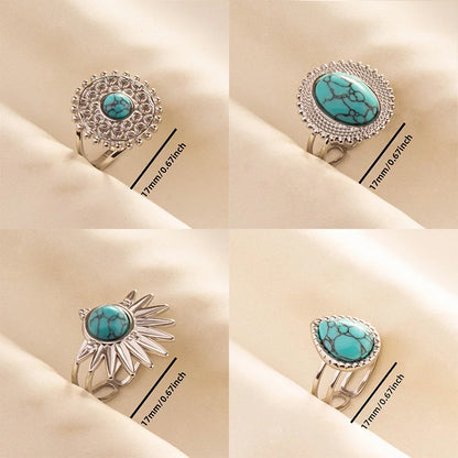 1pc Stainless Steel Boho Turquoise Open Finger Rings Trendy Adjustable Women Ethnic Multi Layers Stackable Anillos Jewelry
