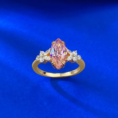 Wong Rain 925 Sterling Silver Marquise Cut  6*12 MM Padparadscha Gemstone Engagement Ring for Women Fine Jewelry Wedding Gifts