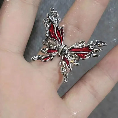 LATS 8pcs Irregular Red Crystal Heart Aesthetic Rings for Women Y2K Gothic Butterfly Spider Ring Creative Jewelry Accessories