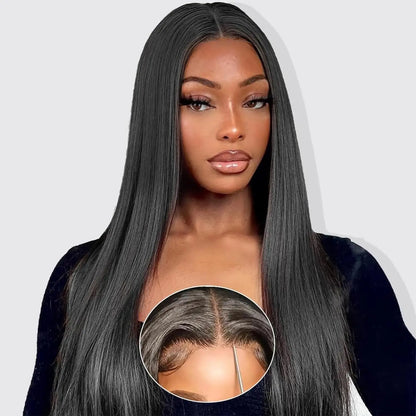 Natural Black Straight 7x6 Glueless HD Lace Wig – Pre-Plucked, 220% Density