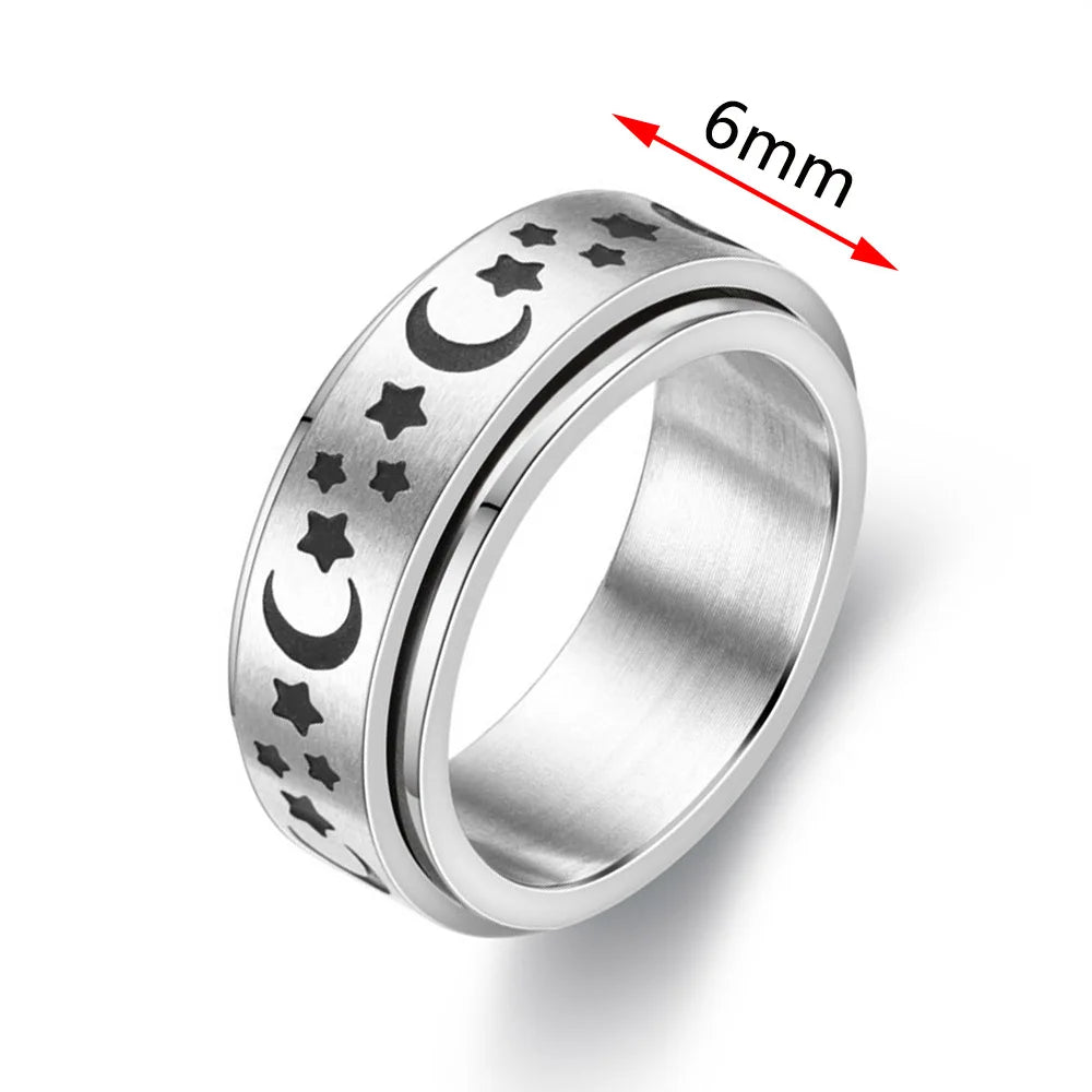 Fidget Spinner Anxiety Rings For Women Men Spinning Rotate Antistress Printing Stainless Steel Ring Accessories Trendy Jewelry