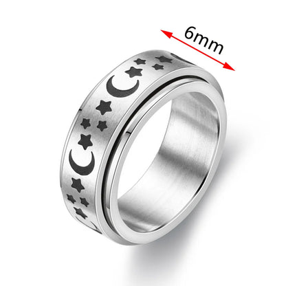 Fidget Spinner Anxiety Rings For Women Men Spinning Rotate Antistress Printing Stainless Steel Ring Accessories Trendy Jewelry